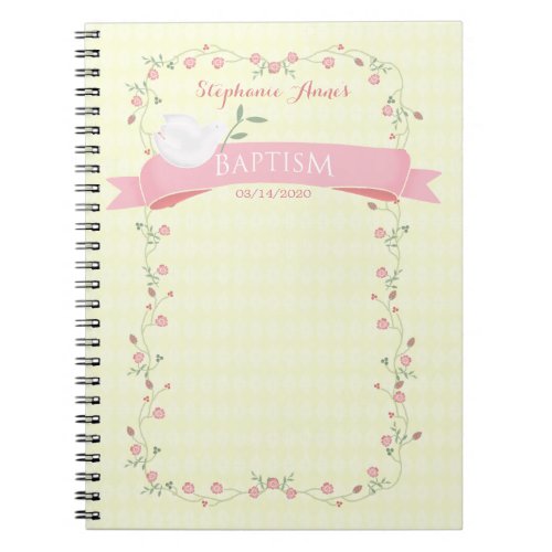 Baptism Pink Floral Wreath Notebook