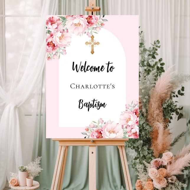 Baptism pink florals arch girl welcome foam board (Creator Uploaded)