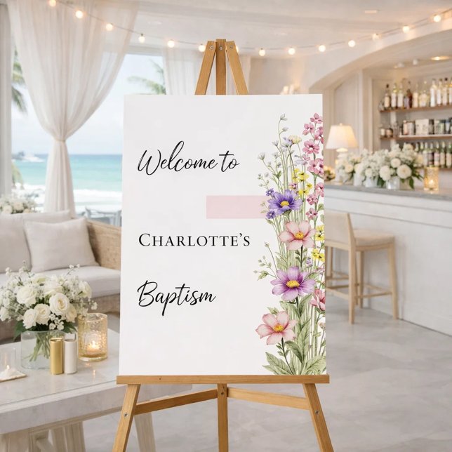 Baptism pink florals cross girl welcome sign (Creator Uploaded)