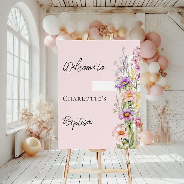 Baptism pink florals cross girl welcome sign (Creator Uploaded)