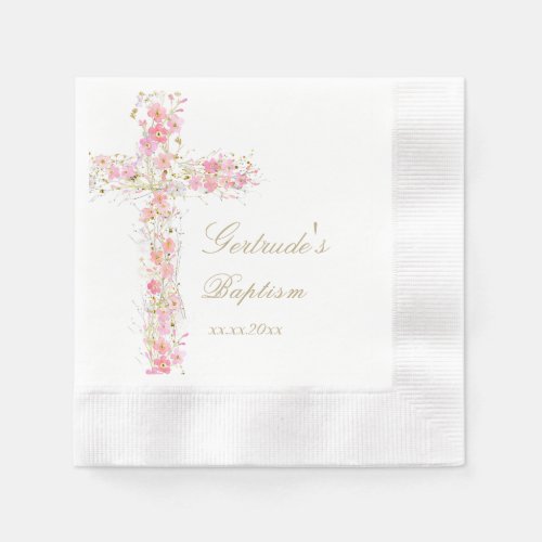 Baptism pink flowers cross baby girl 