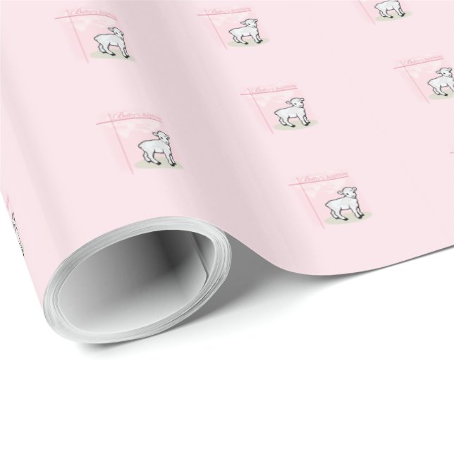 Baptism, Pink, Girl, Lamb Wrapping Paper (Roll Corner)