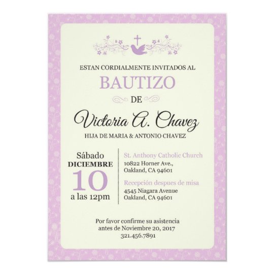 Baptism Pink Invitation Spanish