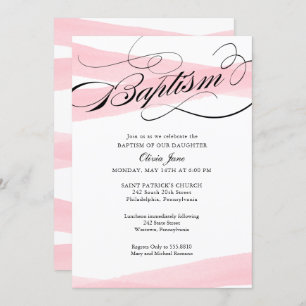 Baptism, Pink Modern Watercolor Invitation