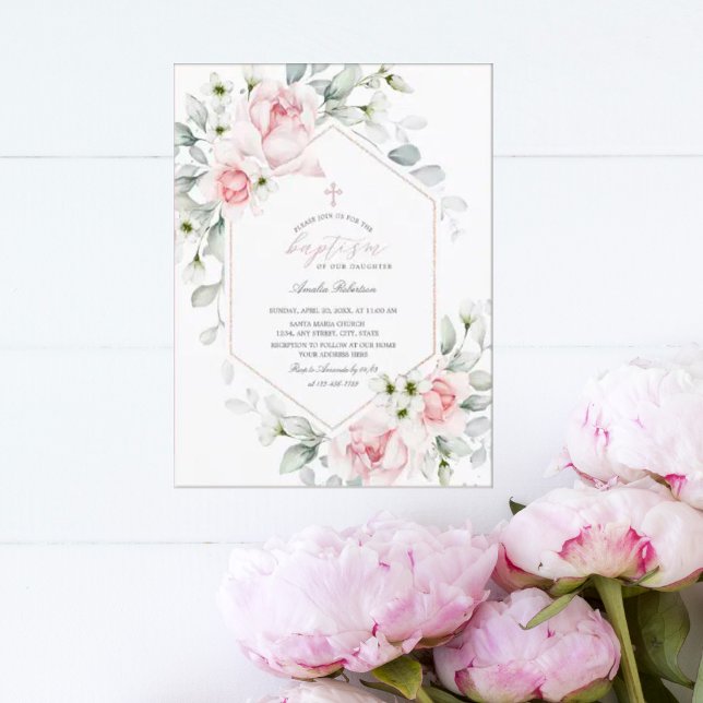  Baptism Pink Roses | Floral Watercolor Invitation (Creator Uploaded)
