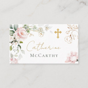 Baptism Pink Roses Foliage Place card