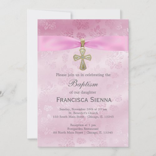 Baptism Pink Roses Announcements