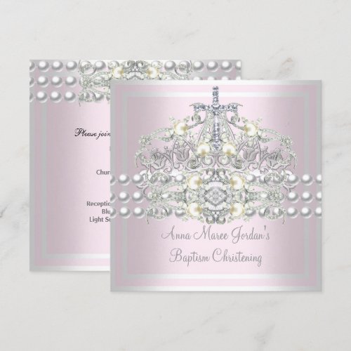 Baptism Pink Tiara Silver White Pearl Diamond Invites