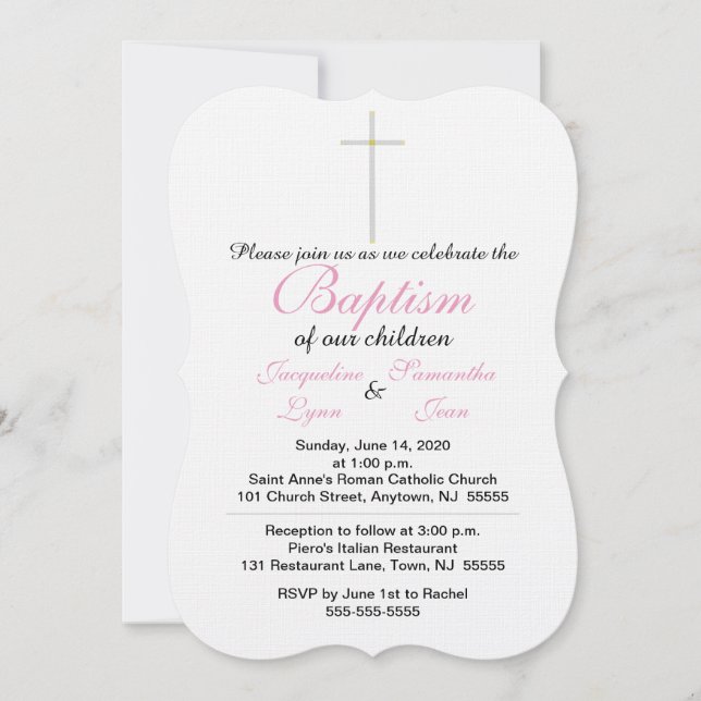 Baptism Pink Twins Invitation (Front)