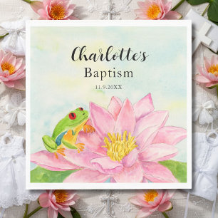 Baptism Pink Waterlily & Tree Frog Napkins