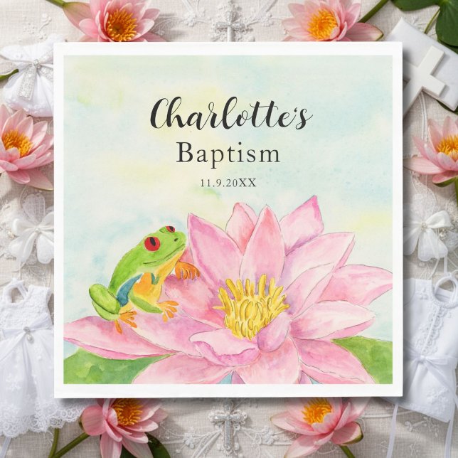 Baptism Pink Waterlily & Tree Frog Napkins (Creator Uploaded)