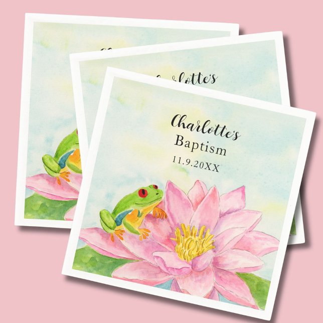 Baptism Pink Waterlily & Tree Frog Napkins (Creator Uploaded)
