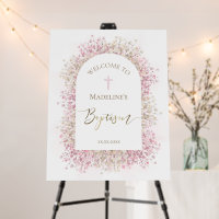 Baptism pink white floral welcome