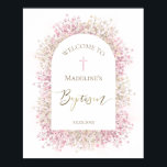 Baptism pink white floral welcome poster<br><div class="desc">Baptism Welcome sign</div>
