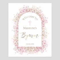 Baptism pink white floral welcome poster