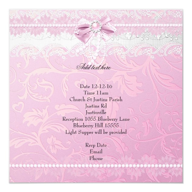Baptism Pink White Lace Photo Pearl Cross Girl Card