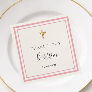Baptism pink white name girl simple napkins