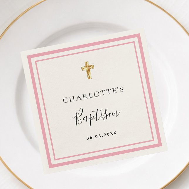 Baptism pink white name girl simple napkins (Creator Uploaded)