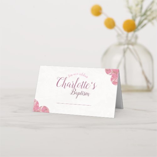 Baptism pink  white placecards