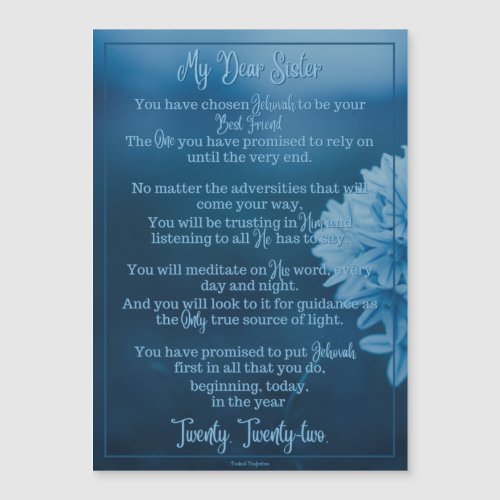 Baptism Poem  Magnetic Card  JW Blue Flowers