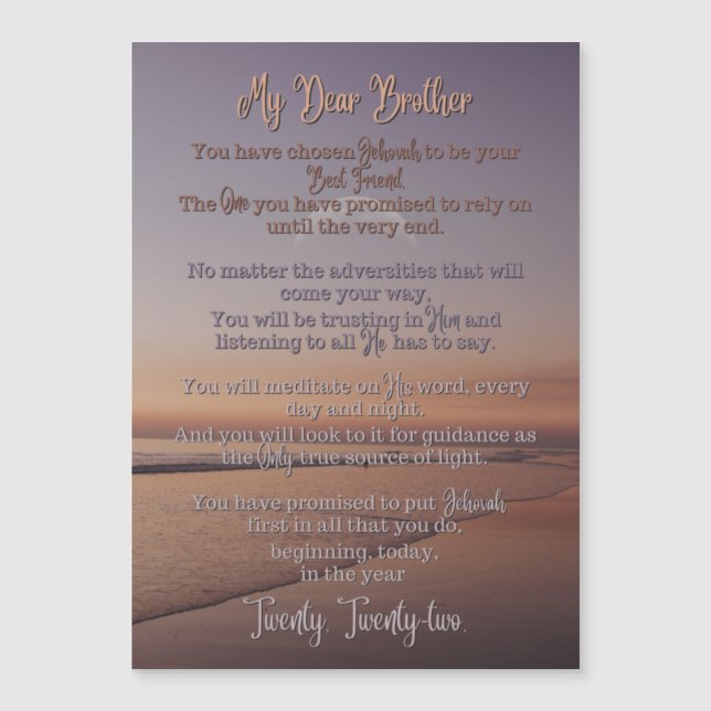 Baptism Poem | Magnetic Card | JW | Sunset (Front)
