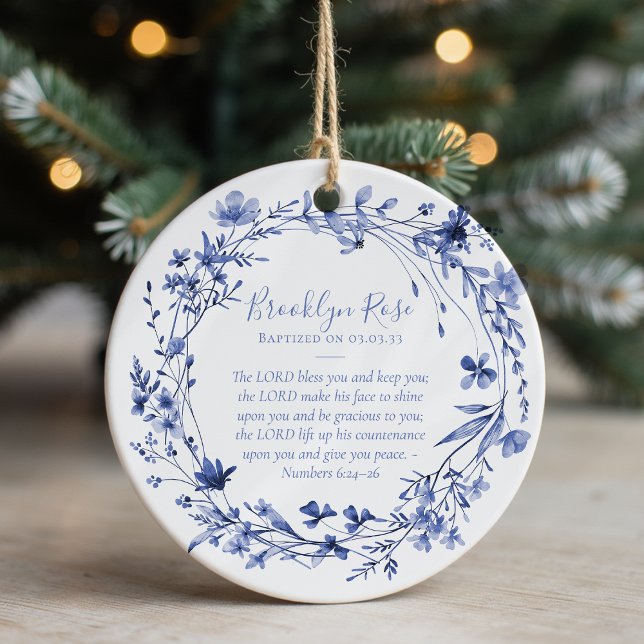 Baptism Prayer Floral Keepsake Ceramic Ornament (Creator Uploaded)
