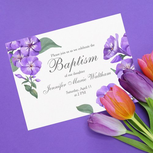 Baptism Pretty Purple Floral Watercolor Invitation Postcard