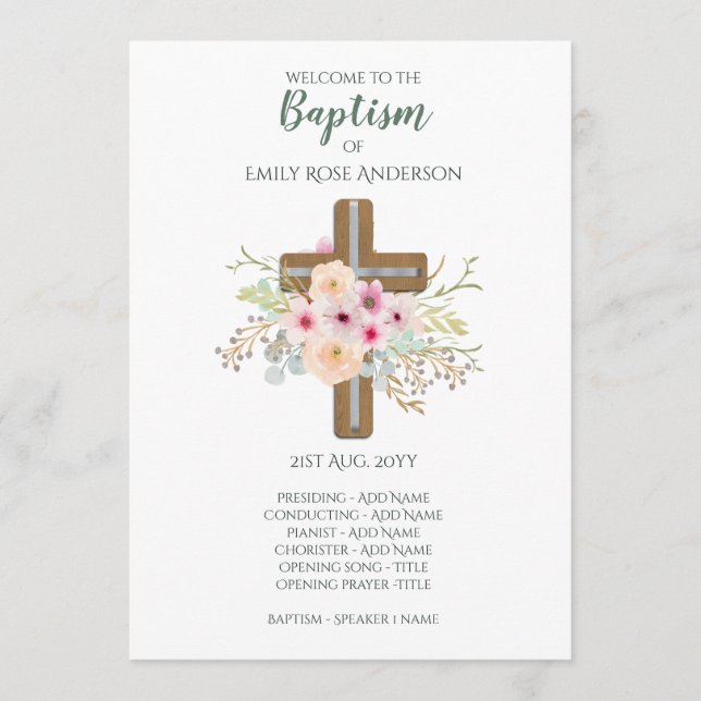 Baptism Program - Floral Cross - Boy or Girl (Front)
