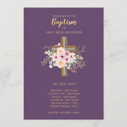 Baptism Program _ Floral Cross Purple Gold