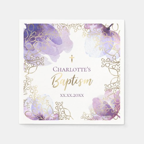 Baptism purple floral napkins