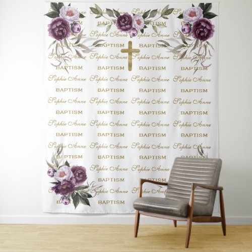 Baptism Purple Flowers Gold Step  Repeat Backdrop