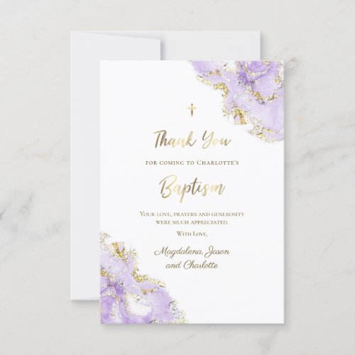 Baptism purple ink thank you card