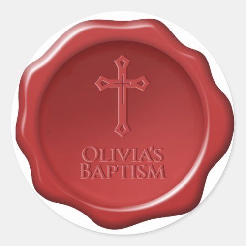 Baptism Red Wax Seal Cross  Name Elegant Sticker