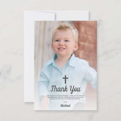 Baptism Religious Christening Boy Photo Thank You Card