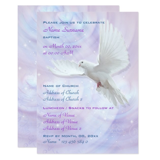 Baptism Religious Communion Confirmation Dove Invitation