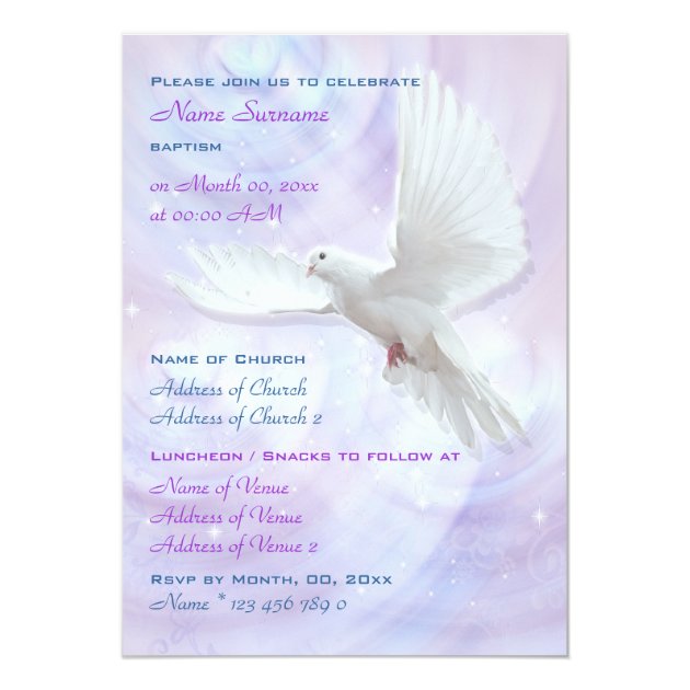 Baptism Religious Communion Confirmation Dove Invitation