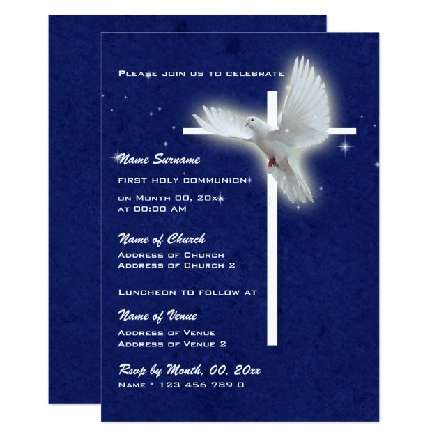 Baptism Religious Communion Confirmation Dove Invitation