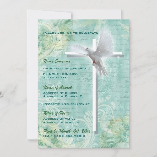 Baptism religious communion confirmation dove invitation