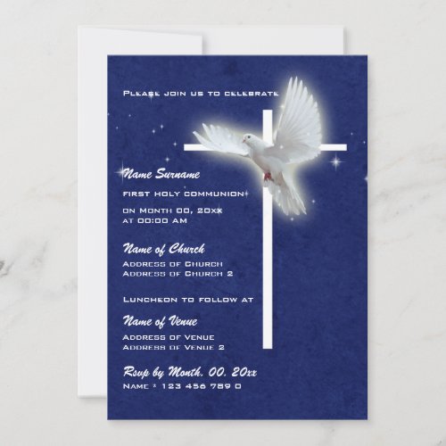 Baptism religious communion confirmation dove personalized invite