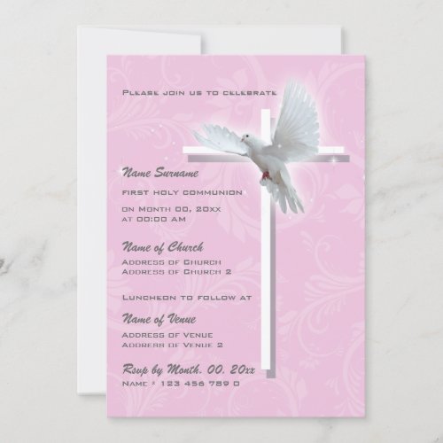 Baptism religious communion confirmation girls invitation