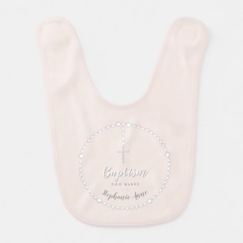 Baptism Rosary On Pink Baby Bib by LifesSweetBlessings at Zazzle