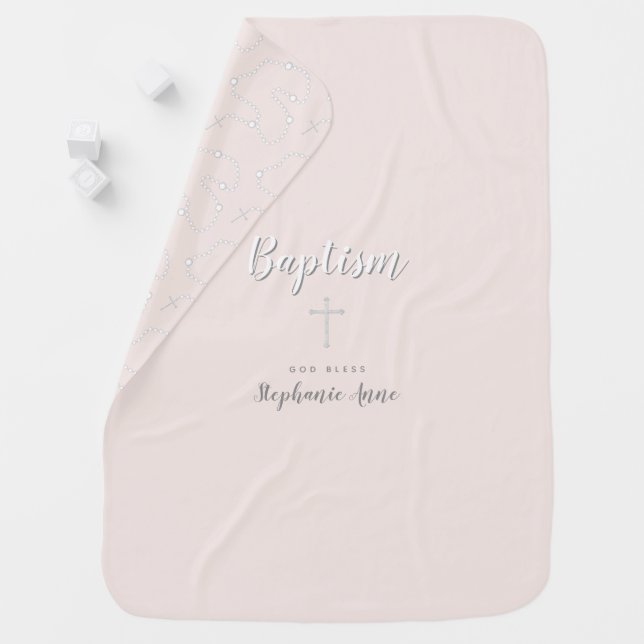 Baptism Rosary on Pink Baby Blanket (In Situ)