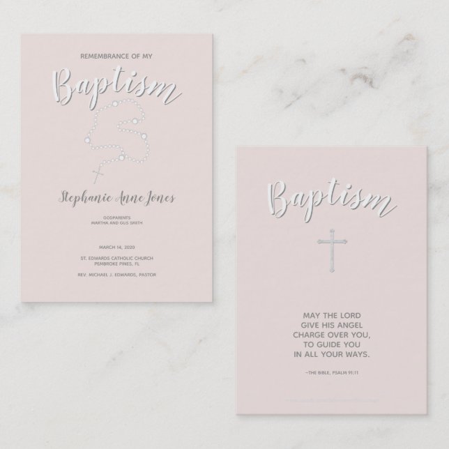 Baptism Rosary on Pink Business Card (Front/Back)