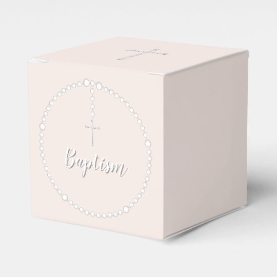 Baptism Rosary On Pink Favor Box