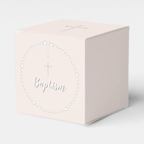 Baptism Rosary on Pink Favor Boxes