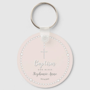 Baptism Rosary on Pink Keychain