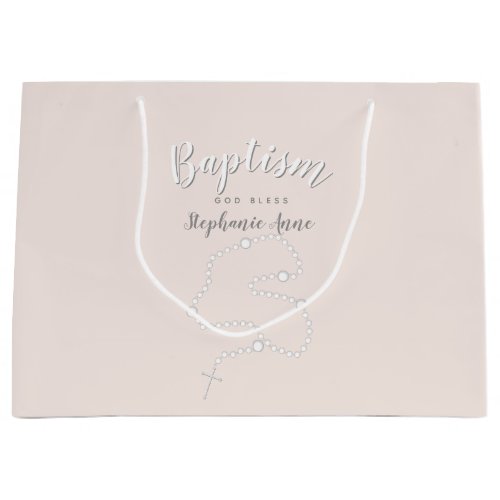 Baptism Rosary on Pink Large Gift Bag