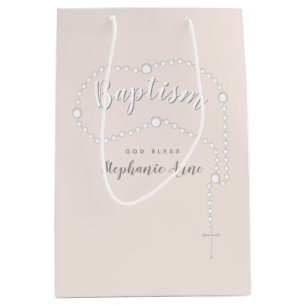 Baptism Rosary on Pink Medium Gift Bag