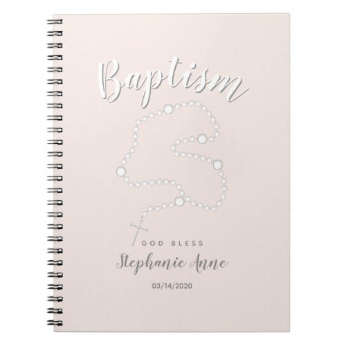 Baptism Rosary on Pink Notebook