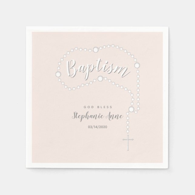 Baptism Rosary on Pink Paper Napkins (Front)